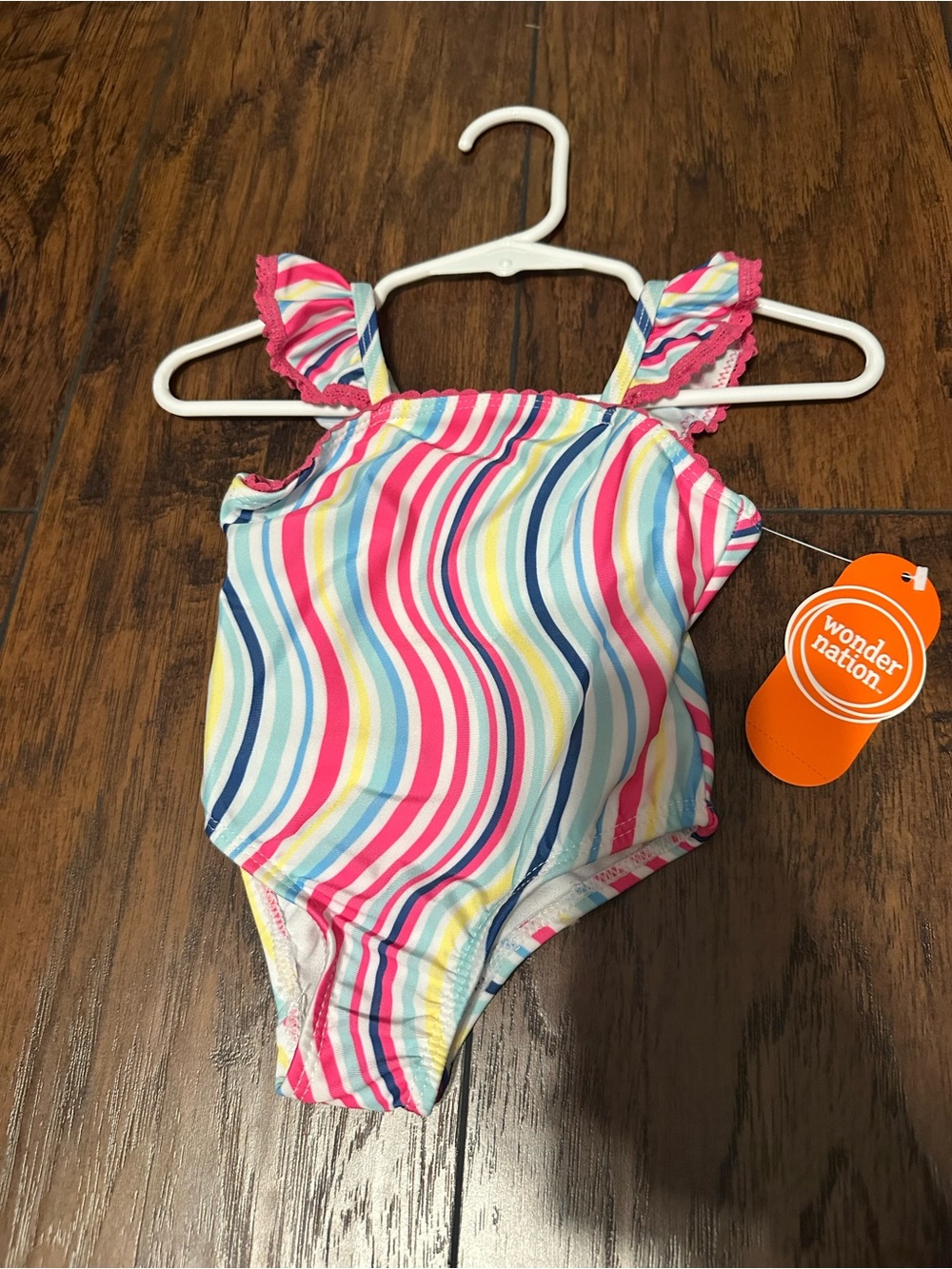 wonder nation Pink Multi-Stripe Ruffle Strap One-Piece Swimsuit